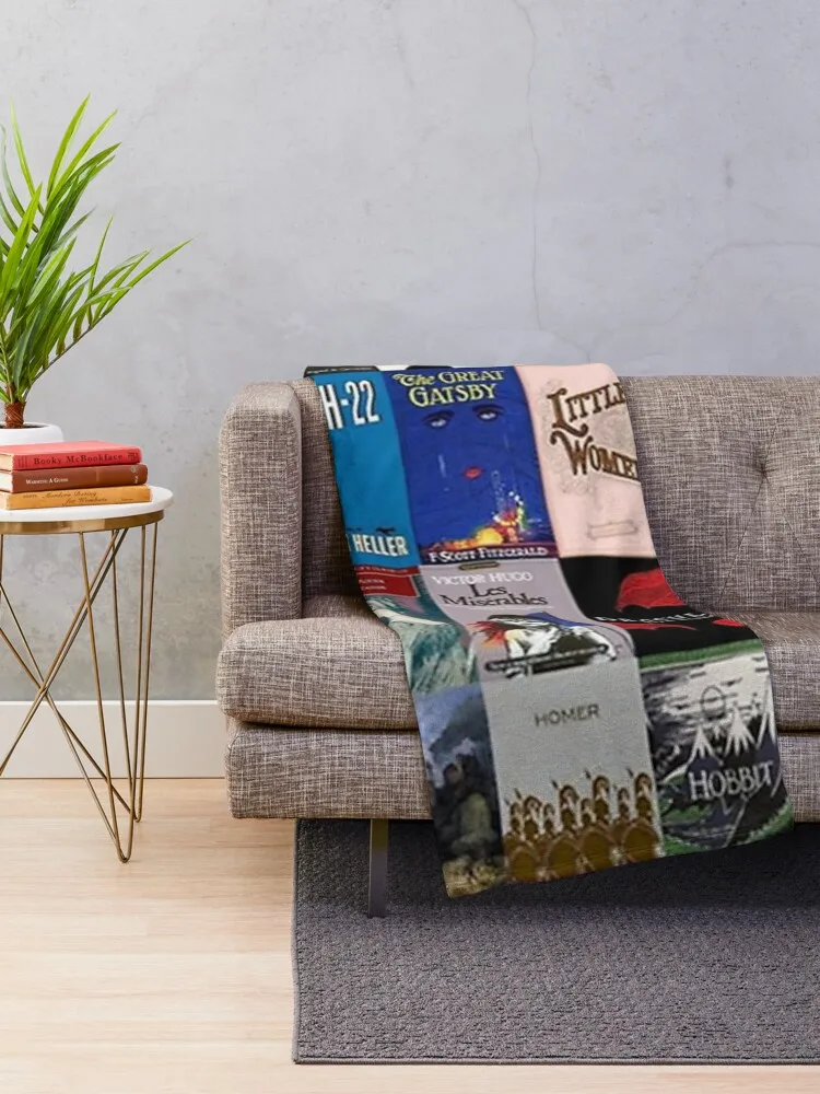 Classic Literature Book Covers Throw Blanket Vintage Beach Fluffy Shaggy Flannel Fabric Blankets