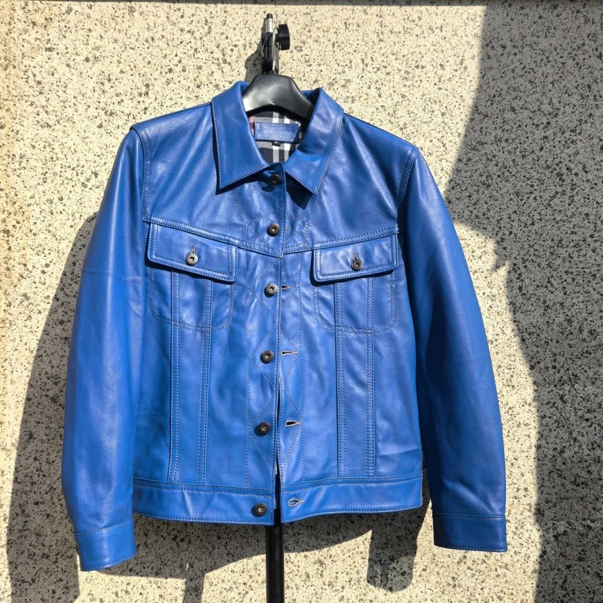 Storm Rider 101 Denim Top-Grain Sheepskin Leather Jacket Slim-Fit Short Genuine Leather Jacket for Men Plus Size 5XL