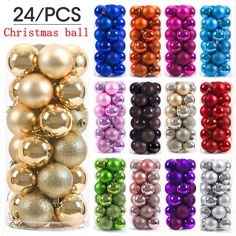 24pcs 3/4/6cm Christmas Balls Christmas Tree Ornaments Ball Xmas Hanging Tree Pendants Home Party Christmas Decor New Year Gifts