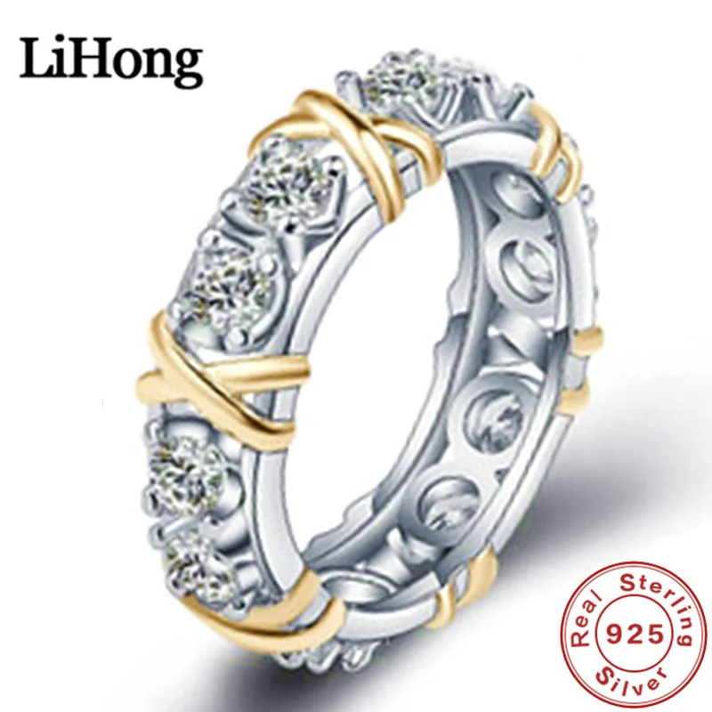 Luxury 925 Sterling Silver Ring Interlaced With Aaa Zircon Crystal Ring For A Woman'S Engagement Jewelry Gift  2 Color Choices