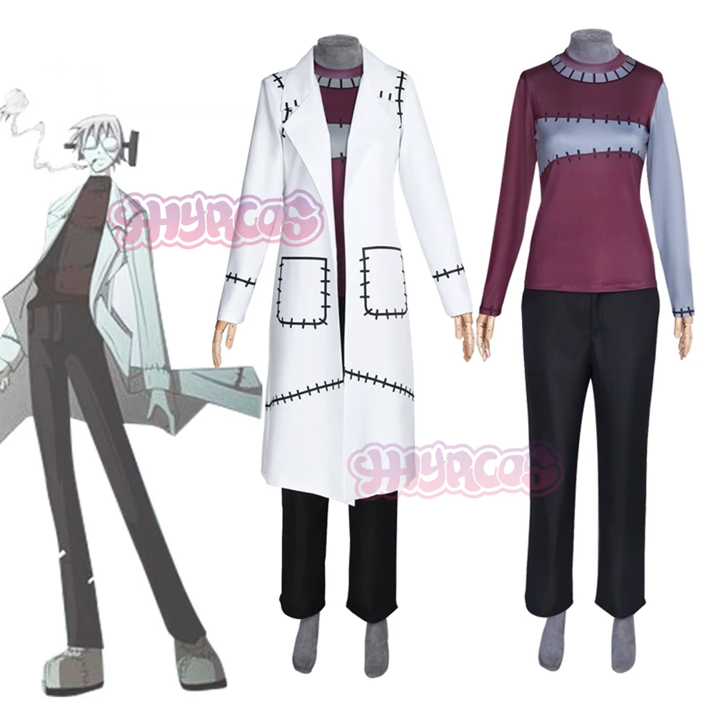 

Soul Cosplay Franken Eater Stein Doctor Uniform Costume Trench Top Pants Set Party Role Outfit Wigs For Men Women Halloween