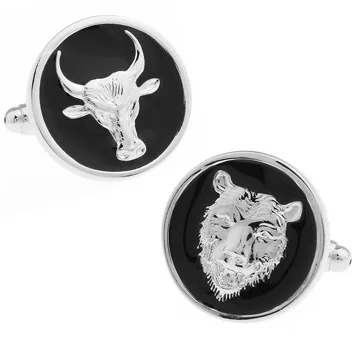 Men Gift Animal Cufflinks Wholesale&retail Black Color Copper Material Novelty Bull & Bear Stock Market Design