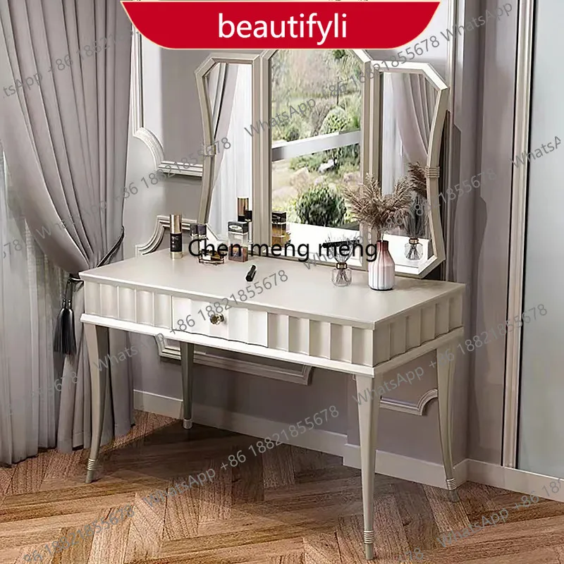 

M53 Французская мебель из массива дерева с зеркальным туалетным столиком, роскошный туалетный столик, простой стул для макияжа.