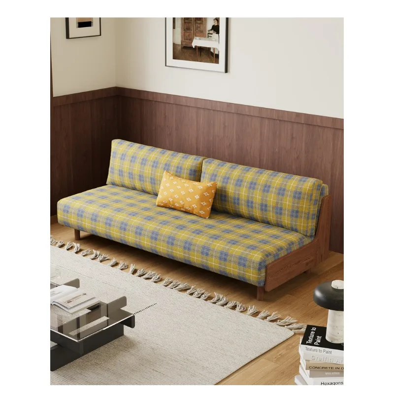 

Solid wood fabric sofa small apartment living room without armrests straight sofa