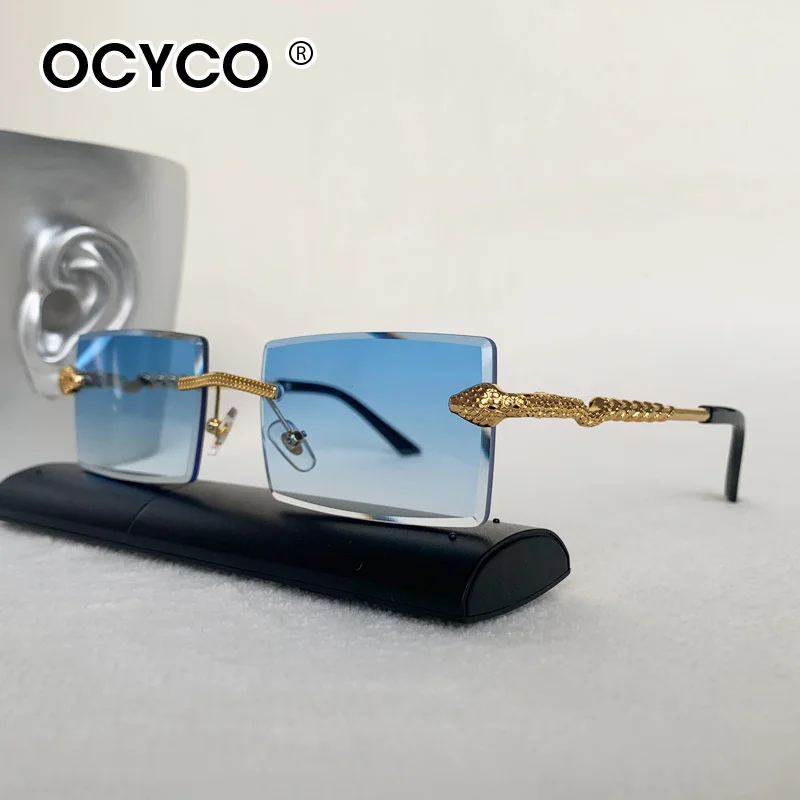 2024 New Rimless Rectangular Sunglasses Men Fashion Vintage Twisted Snake Leg Gradient Shades Women Luxury Brand Design Eyewear