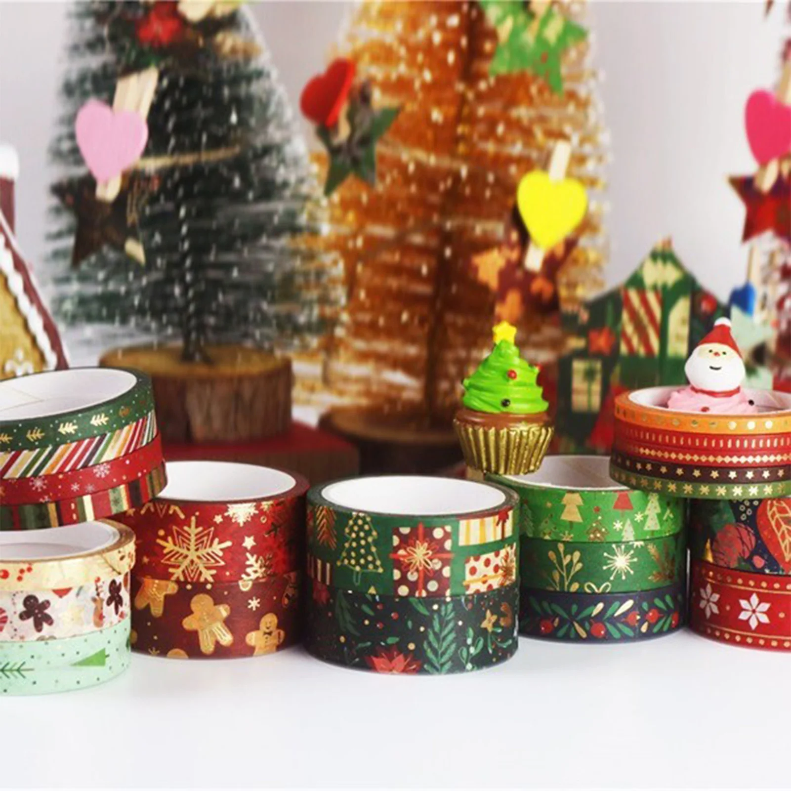 Christmas Gift Box Wrapping Tape with Classic Xmas Elements Design Festive DIY Tape Suitable for Diary Journal Material