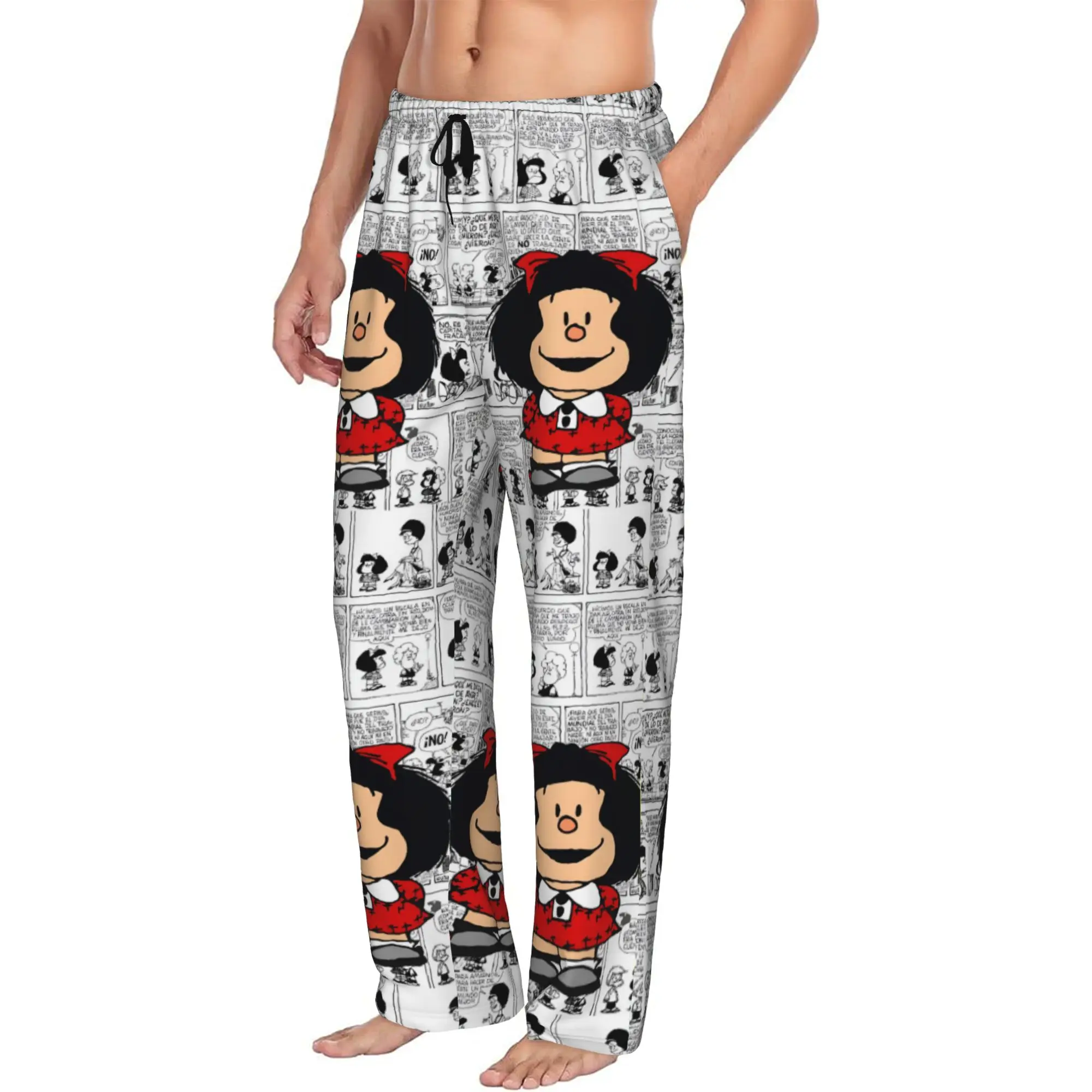 Custom Print Mafaldas Manga Pajama Pants for Men Comic Cartoon Sleep Sleepwear Bottoms with Pockets
