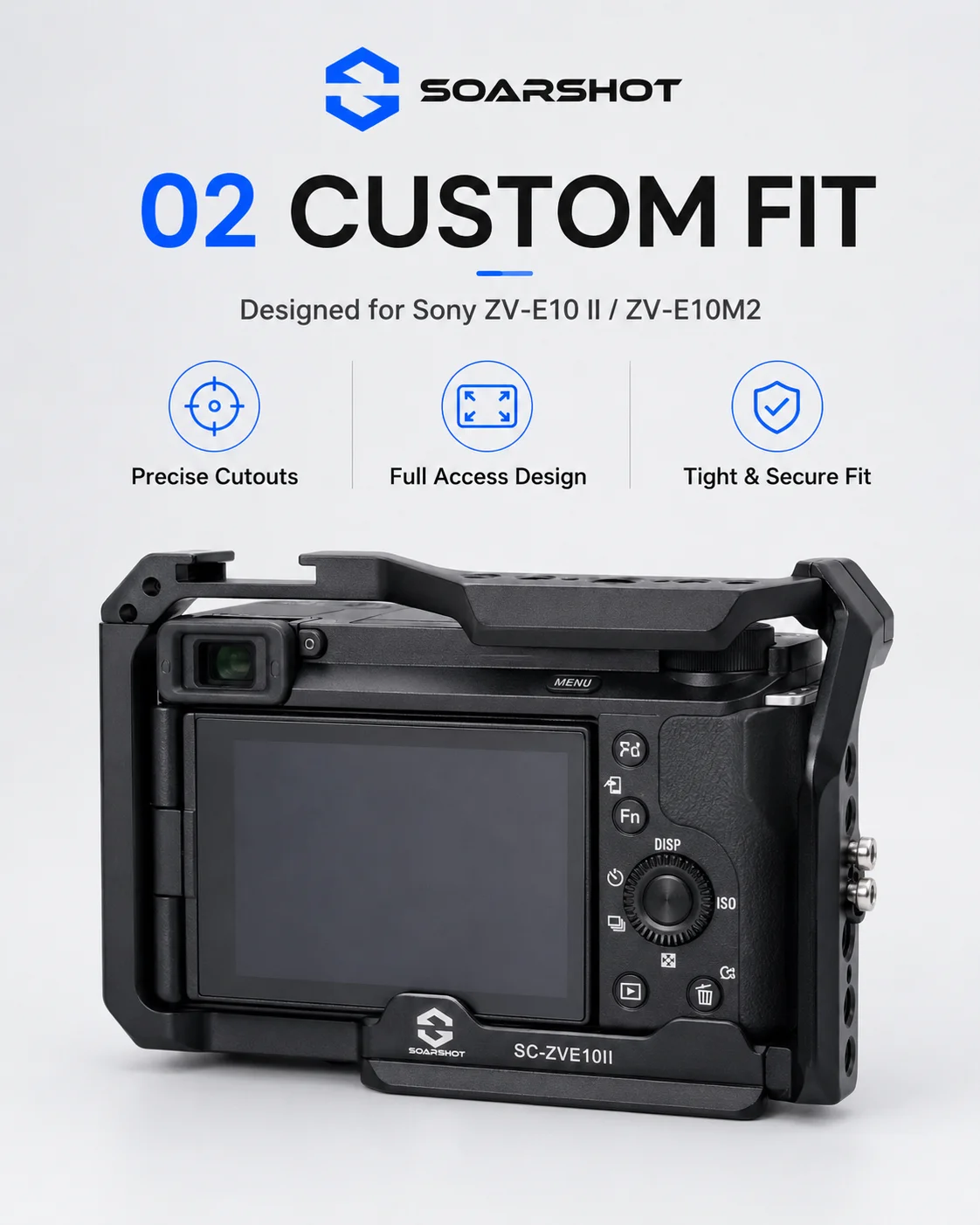 SOARSHOT Kamerakäfig für Sony ZV-E10 II ZV-E10M2 Aluminiumlegierung Kamerarig-Rahmen Cold Shoe 1/4 3/8 Zoll Halterung Vlogging-Zubehör – Detail 2