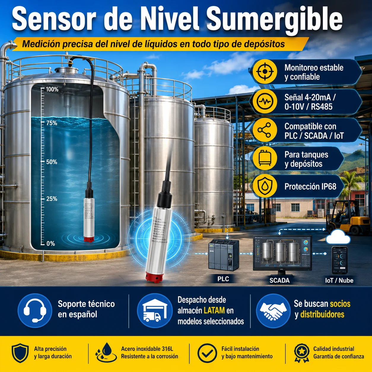 Submersible Level Transmitter Hydrostatic Sensor 4-20Ma Rs485 Modbus Rtu Water Level Probe for Well Tank Cistern Ip68 Level Meter Hydrostatic Transducer Water Pressure Sensor