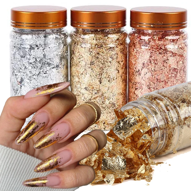 1 Box Glitter Nail Art Foil Paper Makeup Jewelry Irregular Shiny Foil Leaf Gold Flakes Nails DIY Stickers Manicure Decorations