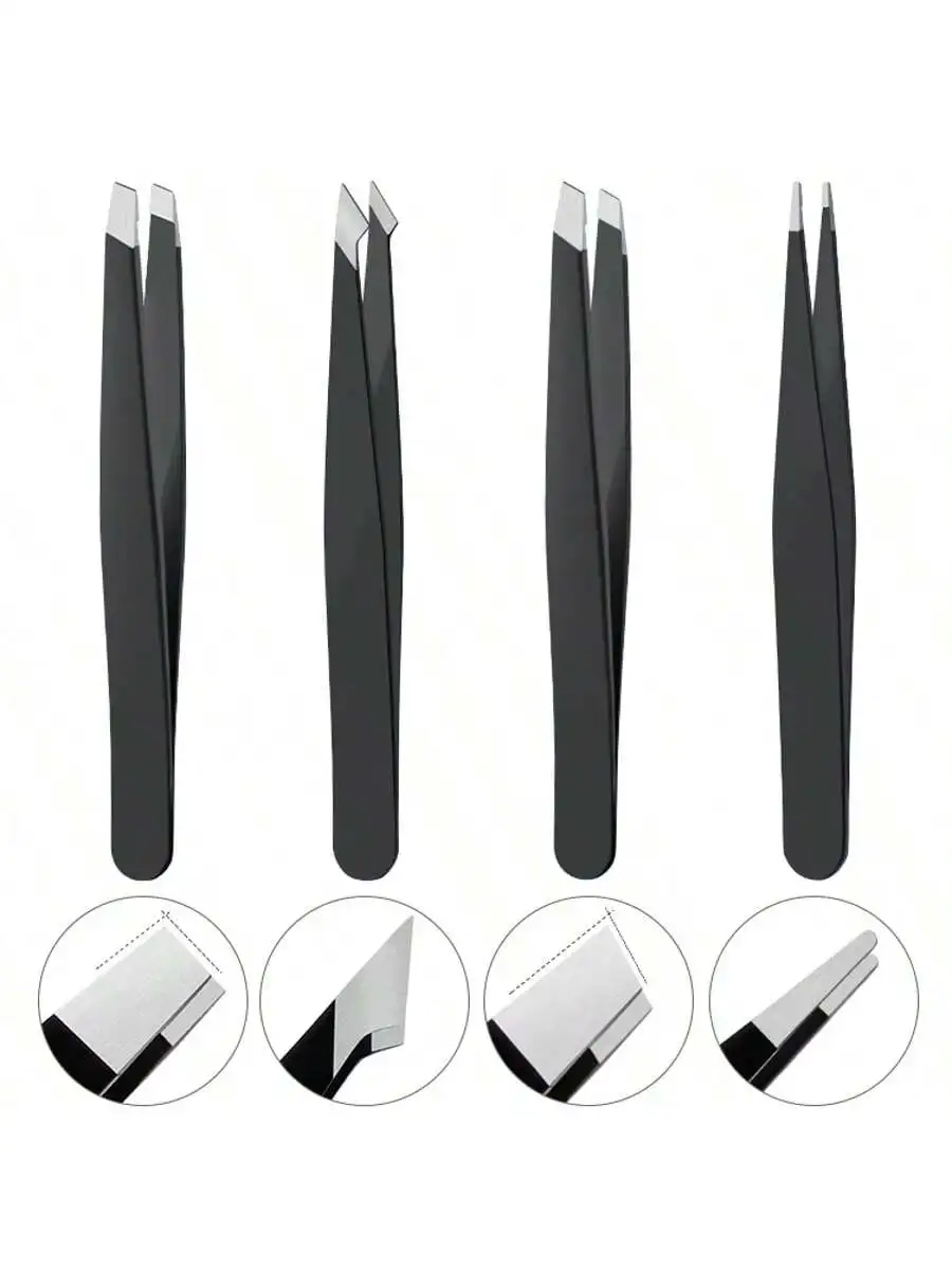 4 Pcs Professional Multi-functional Stainless Steel Tweezers Set for Eyebrow &Hair Removal Daily Tool, DIY hand tool