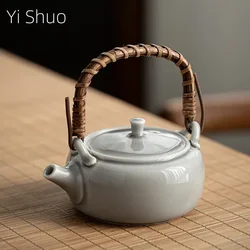 Ice Gray Glaze Loop-Handled Teapot Japanese Style Handmade Ceramic Kung Fu Teapot Small Single Pot Rattan Gantry Crane Teapot