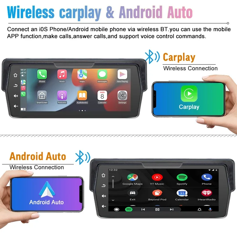 6.86 Inch Waterproof Motorcycle GPS Moto Navigation Portable Carplay Android Auto Stereo with Recorder