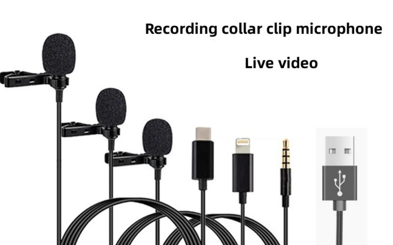 MC01 Portable 1.5m Wired Mini Microphone Type C For Phone PC Laptop Metal Clip-on Lavalier USB mic 3.5mm Condenser Microphone