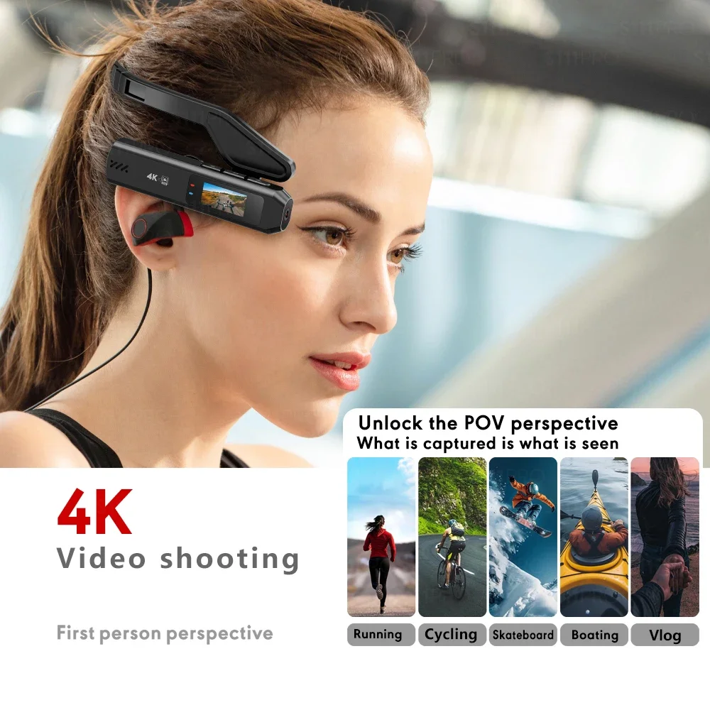 

S111PRO 4K Наголовная носимая камера с EIS и защитой от тряски 110 ° Широкоугольный объектив с длительным временем работы от батареи, подходит для спорта и видеоблогов