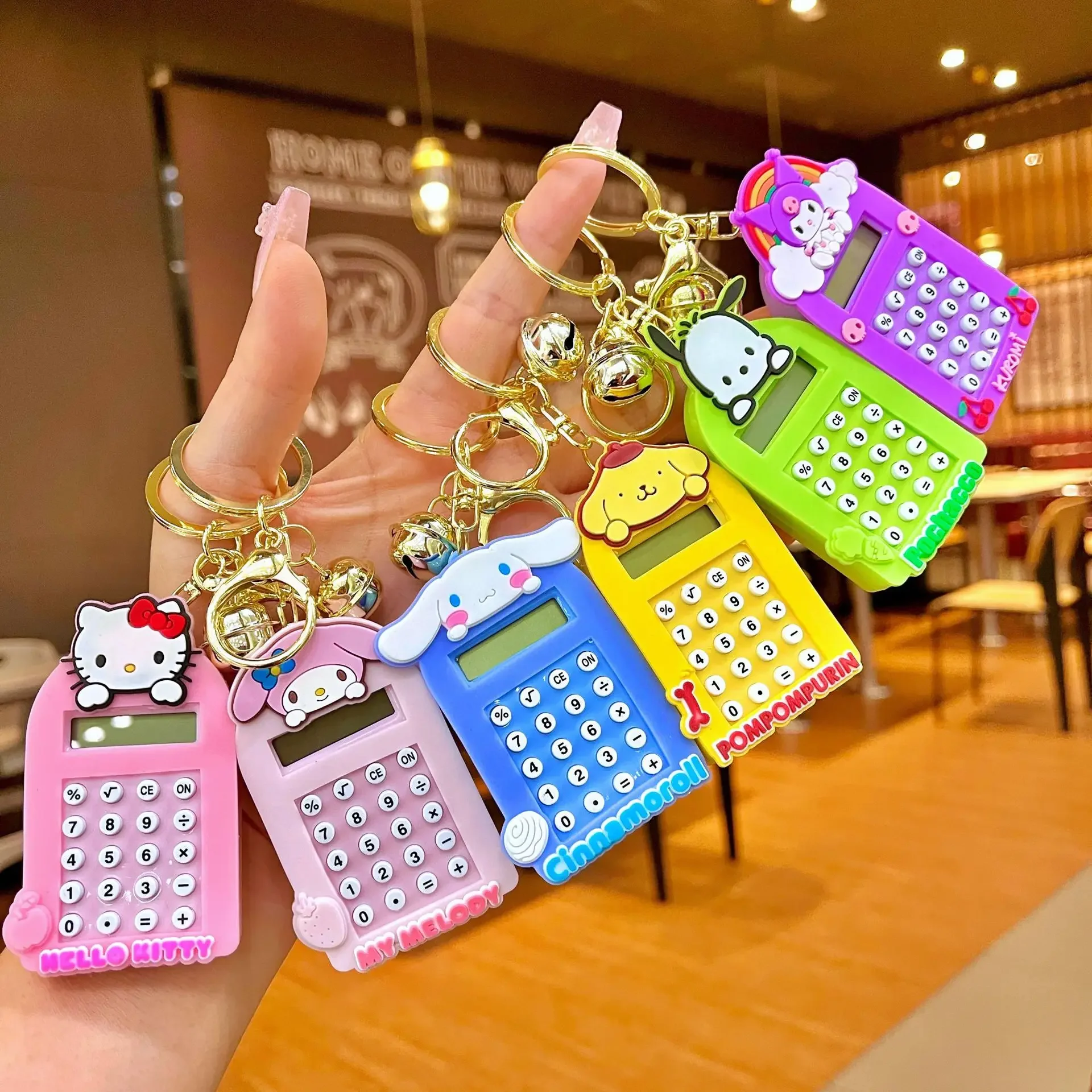 Anime Sanrio Calculator Series Keychain Kawaii Kuromi Melody Maze Game Rubber Key Chain Backpack Pendant Study Accessories Gifts