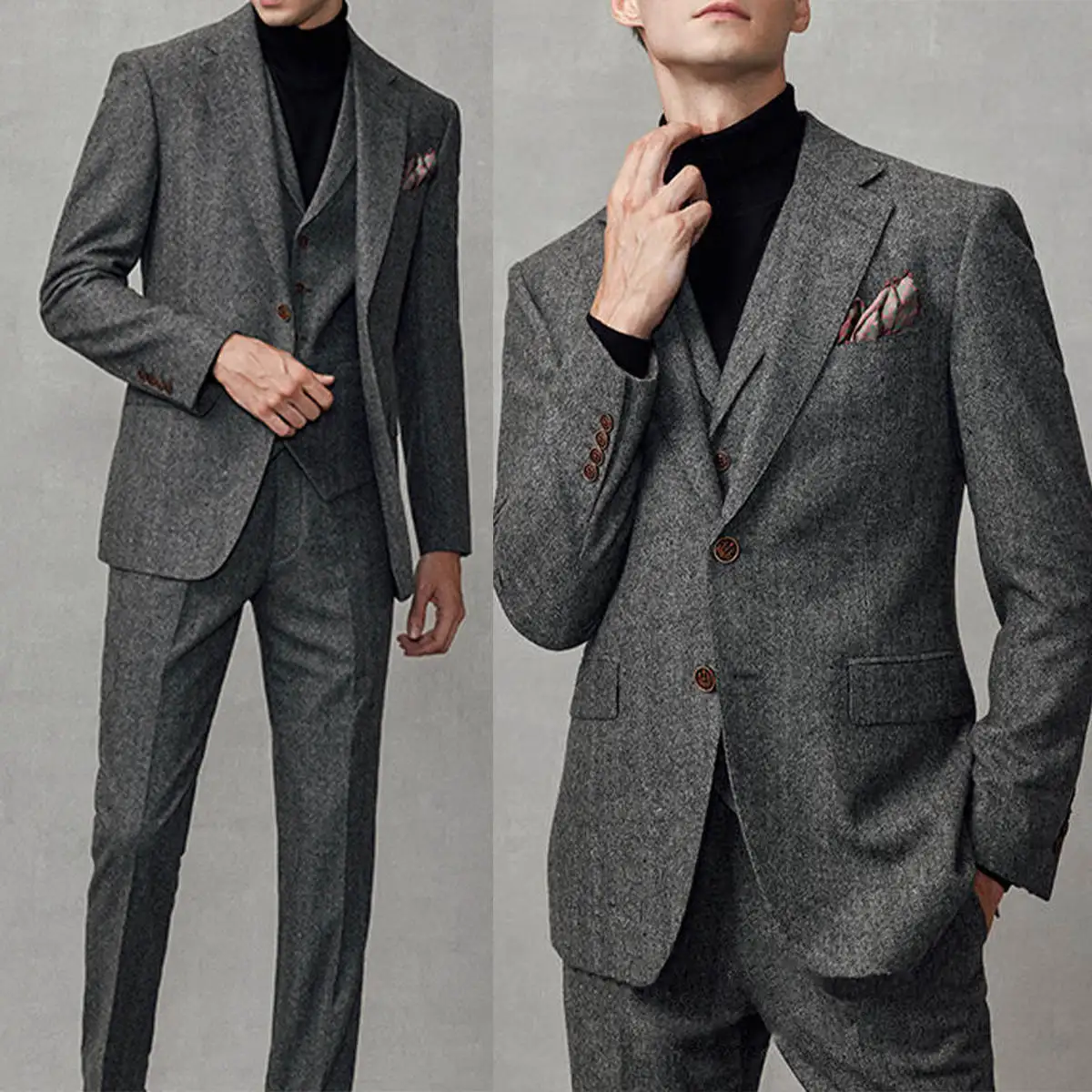 

Handsome 3 Pieces Suits For Men Notched Lapel Single Breasted Business Tuxedos Slim Fit Customized Formal Party Wear