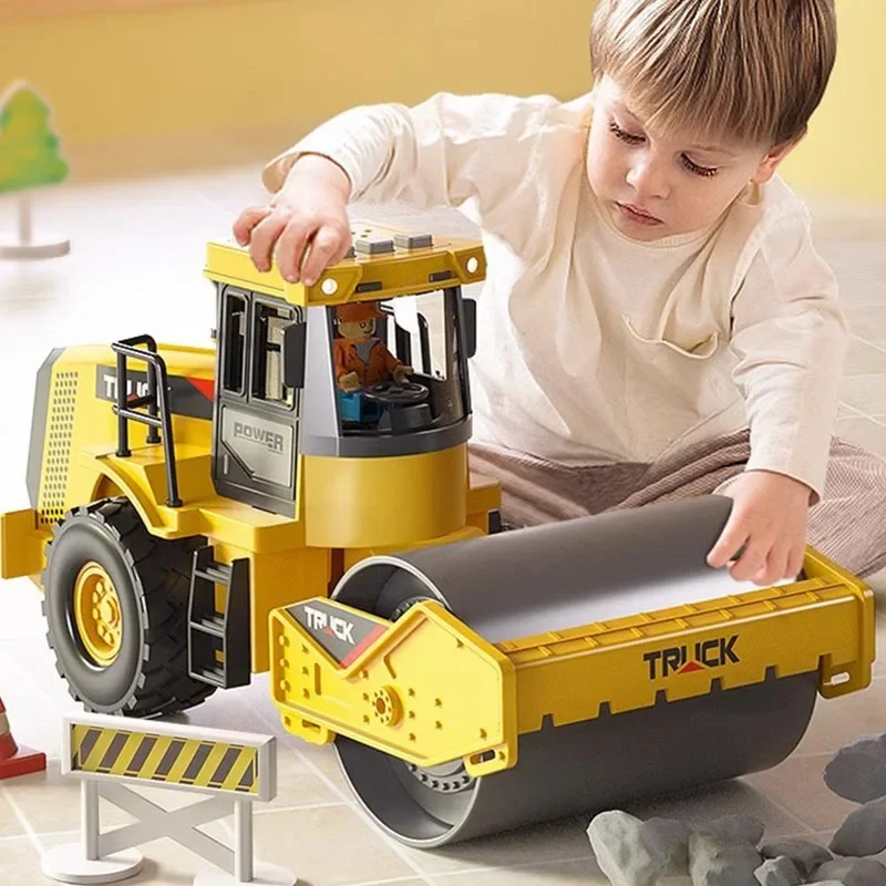 

Children's large-sized alloy road roller toy vehicle - boy's sound, light and inertia earth-digging and earth-moving engineering