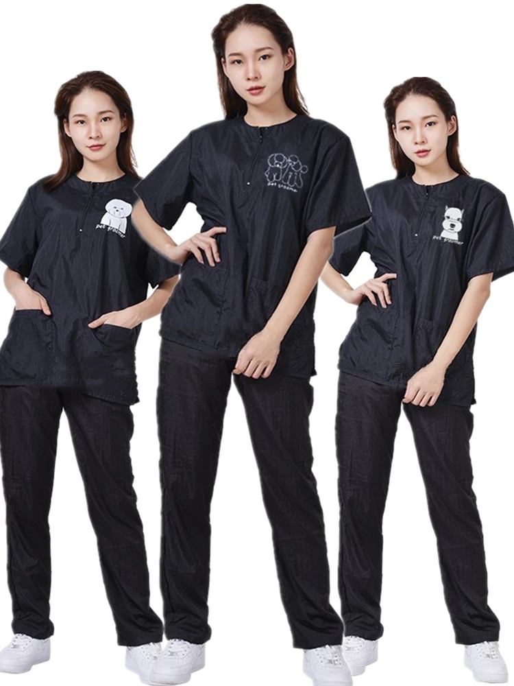 S/M/L/XL/3XL Pet Groomer Waterproof Uniform Suit Cut Pet Hair Breathable Soft Pet Beautician Overalls Set Pro Groomer Robe G0708