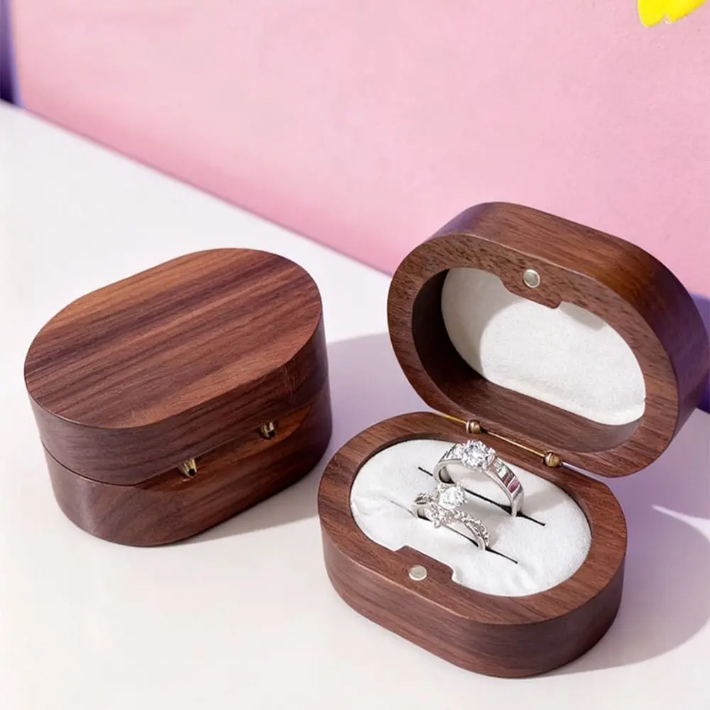 

Handmade Wedding Ring Box Wooden Portable Rings Bearer Box Rustic Design Magnet Closure Walnut Wood Rings Box