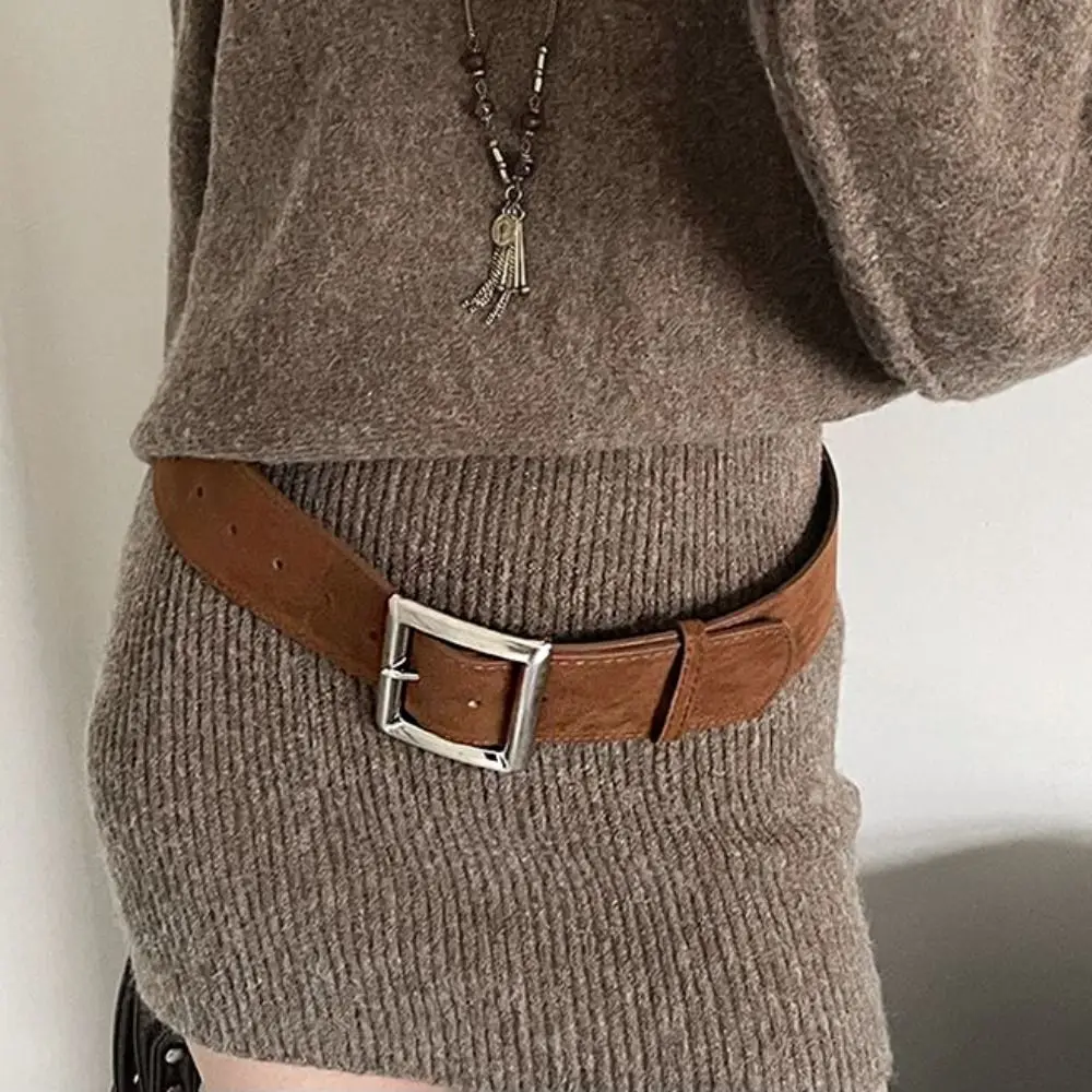 Decorazione semplice per jeans Cintura larga Larghezza cinture in pelle scamosciata Pu Decorazione per pantaloni con fibbia quadrata alla moda Quotidiano