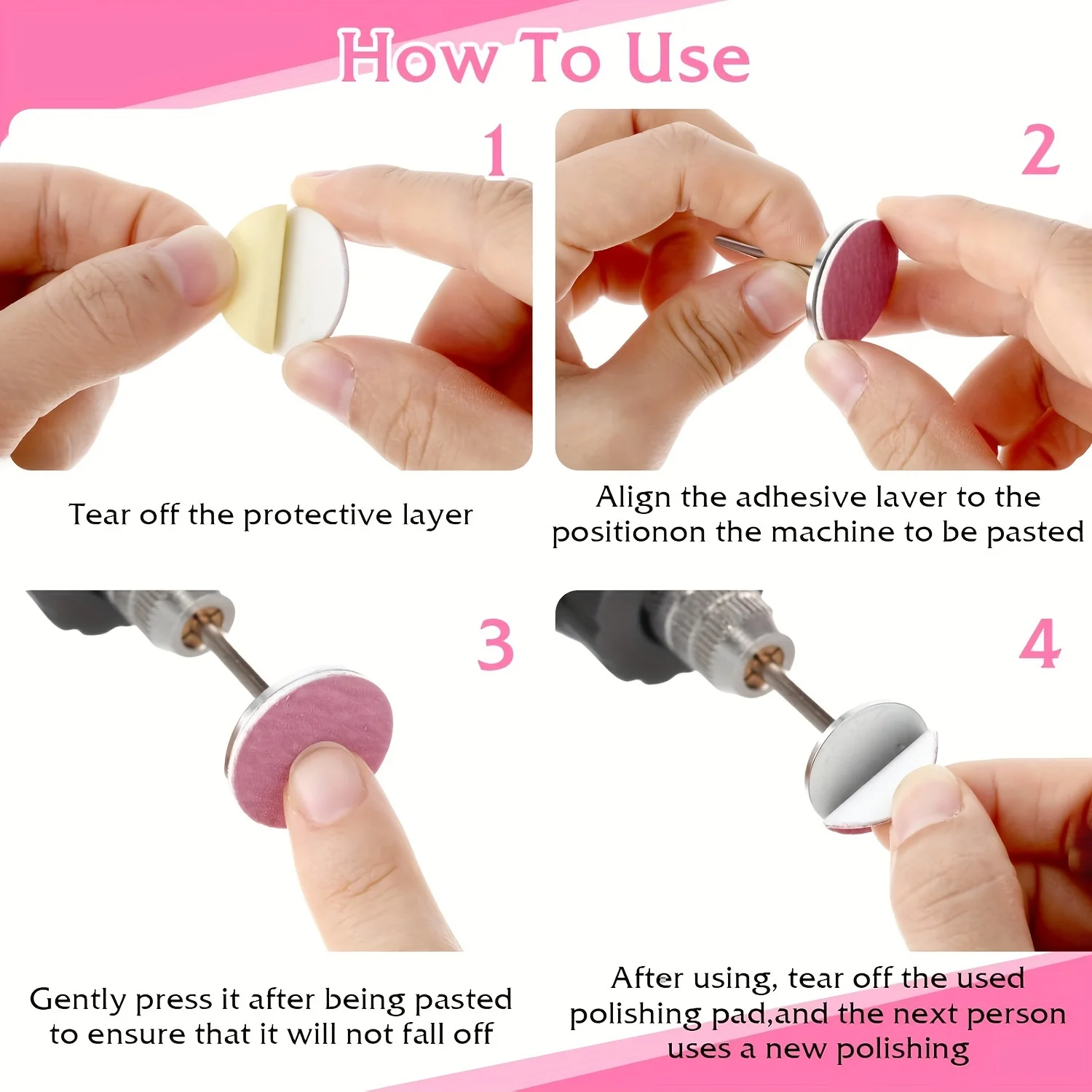 Bandeja de papel de lija de 60 piezas con taladro de uñas de metal de 0,98 pulgadas - Reemplazo de taladro de uñas con bandeja de papel de lija para pedicura y manicura