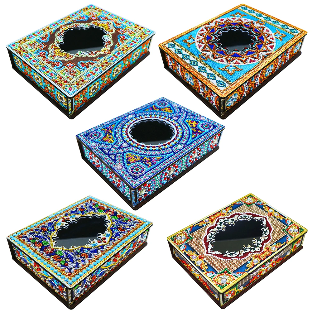 Special Shaped Bright Drill Diamond Painting Wooden Box with Mirror DIY Mandala Organizer Case Organizer Case Holder Mosaic Kits