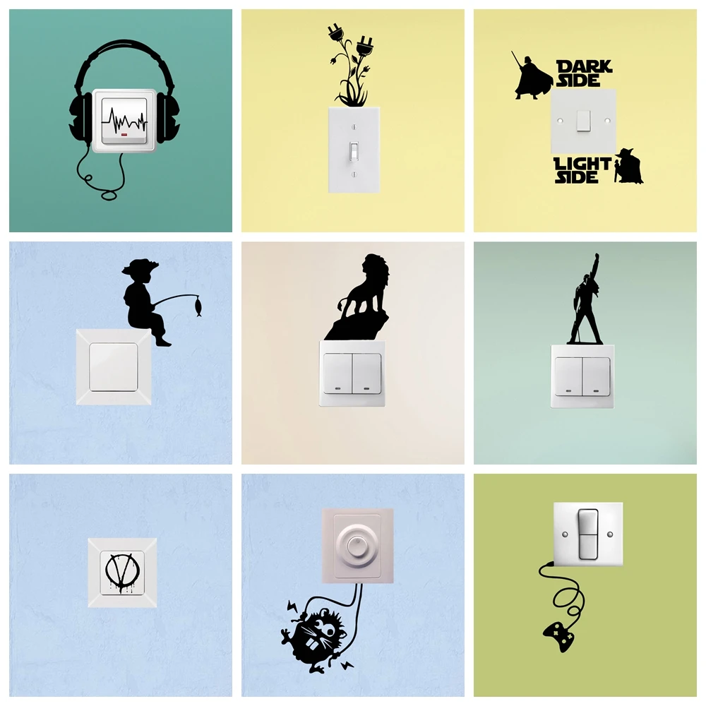 1 pc Cartoon animals ,robots and game waterproof switch Sticker Pvc Removable For Kids Rooms Decoration Sticker Mural