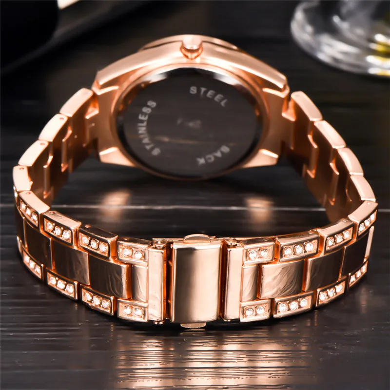 Women Big Brand Watches Girls Casual Alloy Band Simple Diamond Date Quartz Wrist Watch Rose Gold Relogios Feminino Fashions 2024