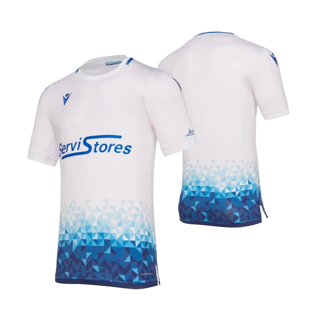 

Macron 2024-25 Home And Away Jerseys 3D Printed White Blue Gradient Sports Breathable Quick Drying T-Shirt Football Equipment
