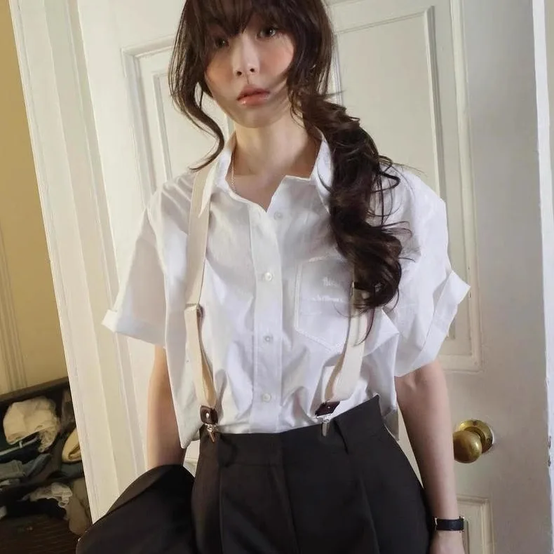 2025年夏 エレサマー オルト スヴェ イルト ケット＆エンブロイダリー フリップカラー ルーズフィット レディース ファイオントップ ドンダゲート スレ