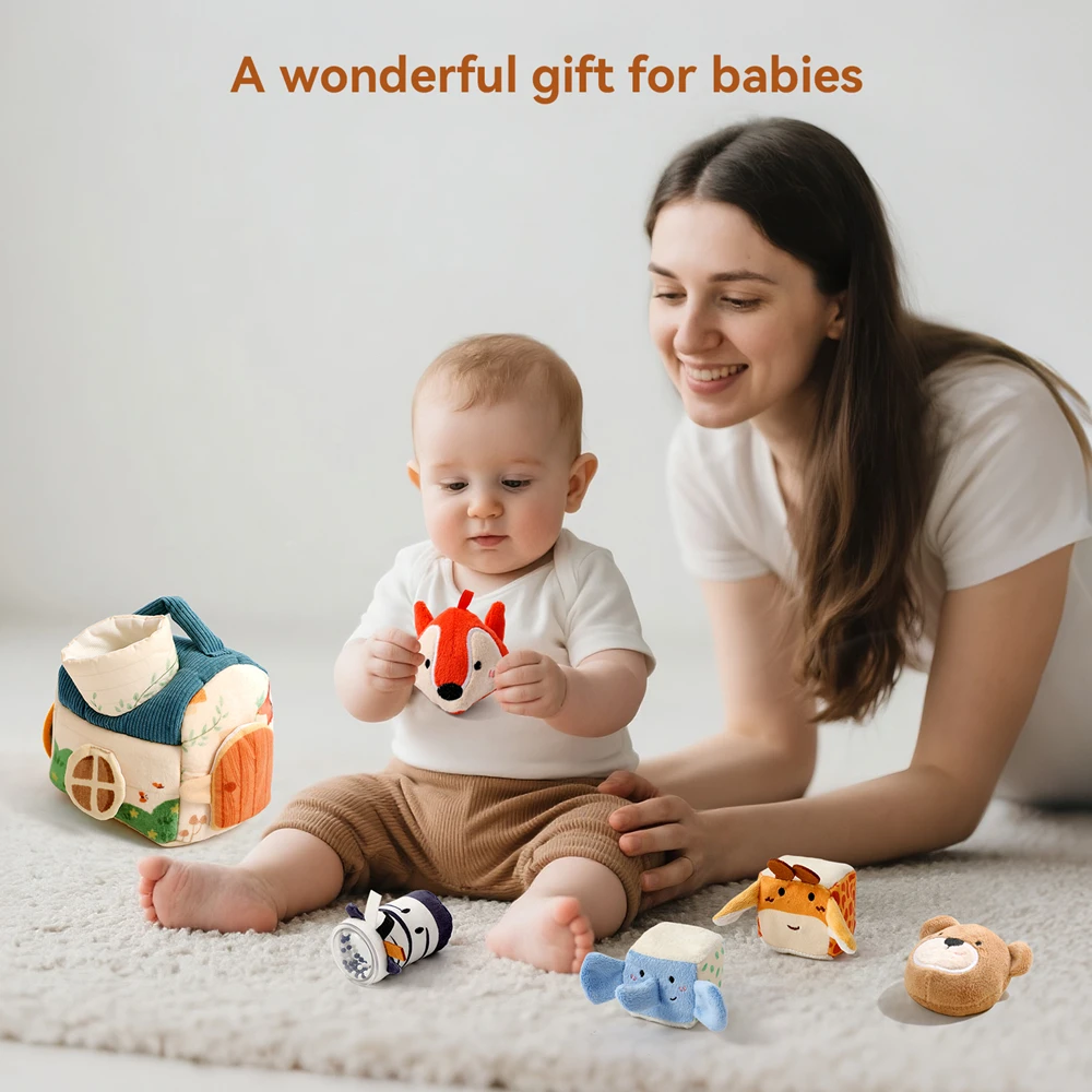لعبة طفل مونتيسوري الحظيرة القطيفة مع حيوانات المزرعة ألعاب حسية موسيقية تعمل باللمس لعبة الإدراك المحمولة للأطفال في المزرعة للرضع
