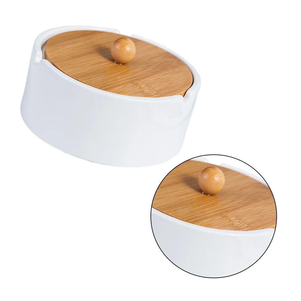 

Windproof Ceramic Ashtray Unique Vintage Design Fashion Home Office Decor Bamboo Tray Smoke Accessories