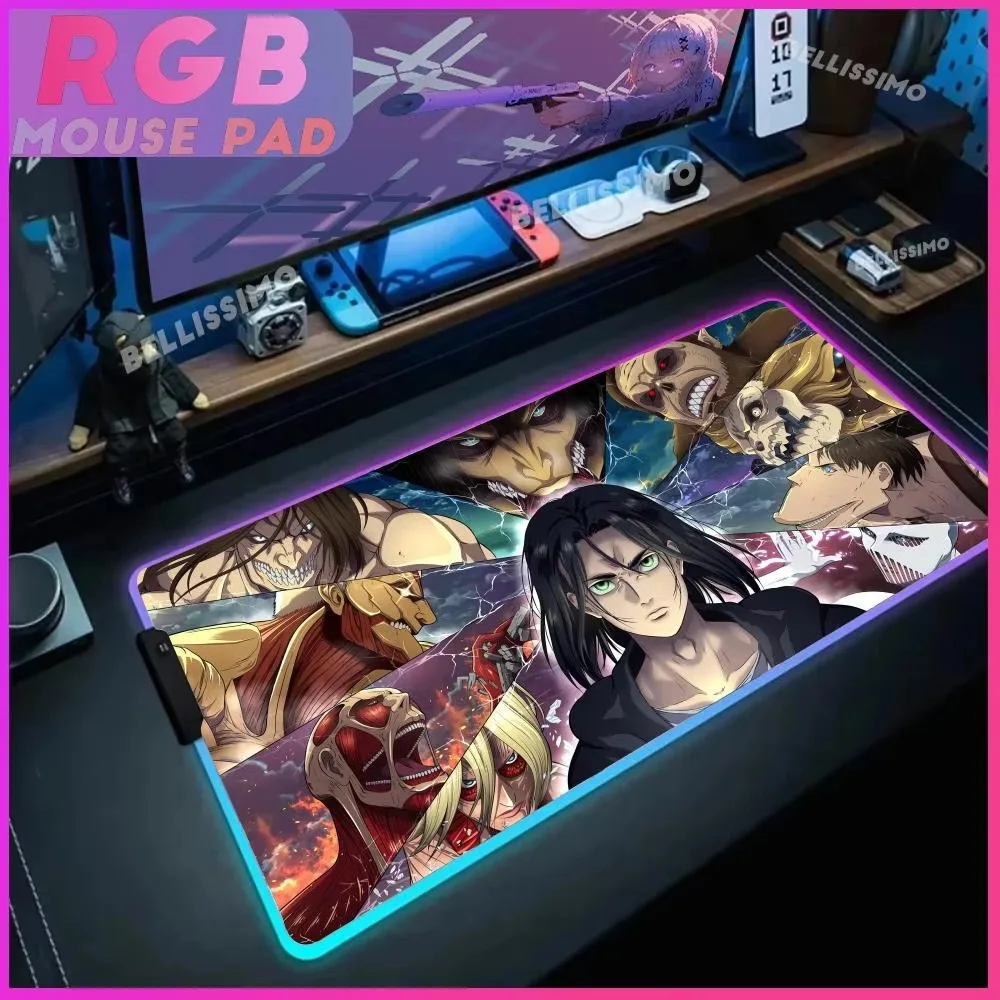 A_attack on T_titan RGB Gaming Mouse Pad Pc Setup Accessories Luminous Desk Mat Backlit Lamp Anime Desk Pad Boyfriend Gift