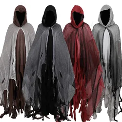 Halloween Medieval Zombie Skull Cloak Men with Hood Vintage Horror Cape Renaissance Cloak for Adult Cosplay Costumes Props