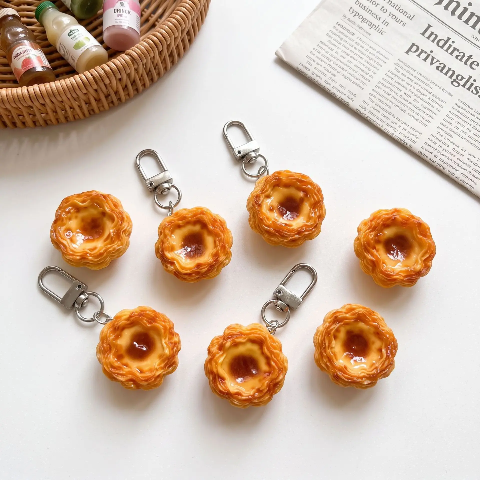 Realistic Resin Tart Keychain for Women Simulated Food Bag Pendant Phone Lanyard Accessory Cute Gift for Food Lovers