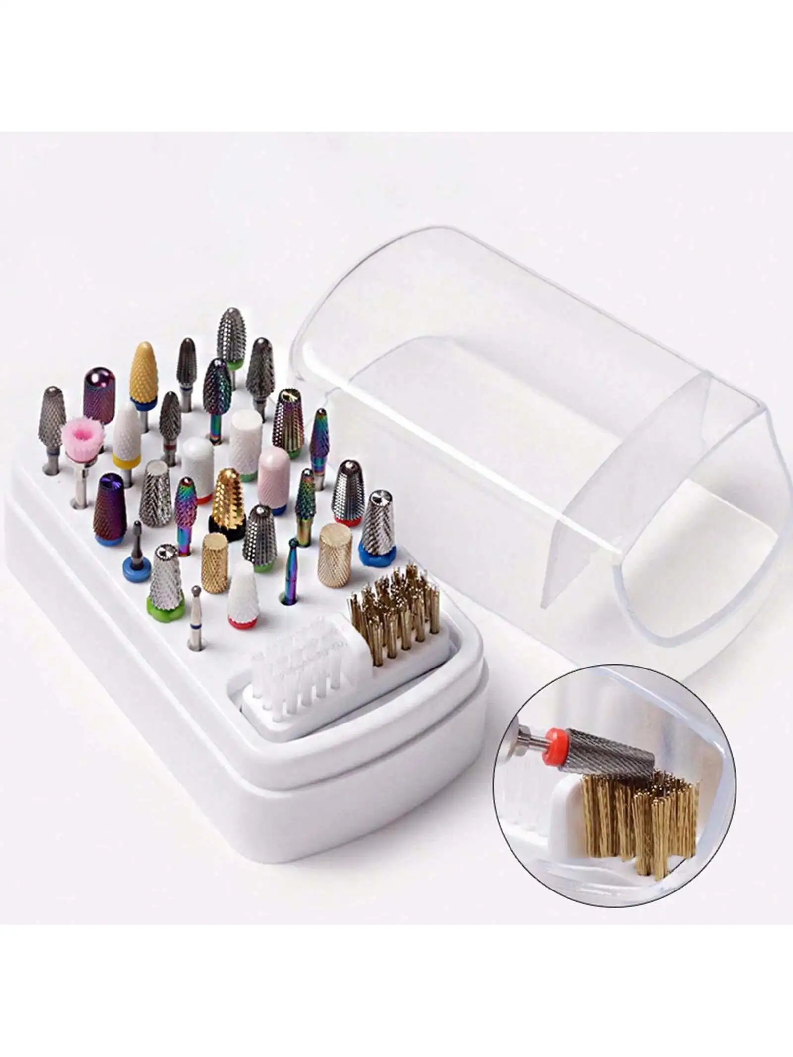 Nail Drill Bit Holder with Clear Lid Waterproof Home DIY Manicure Health & Beauty Nail Care, Manicure & Pedicure Nail Art Access