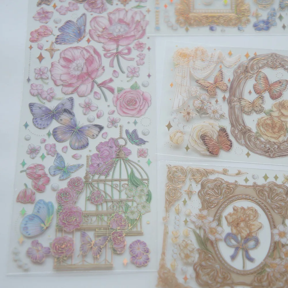 

3 Sheets Gold Flowers Blooming In The Palace Design PVC Sticker Gift Tag Gift Decoration Scrapbooking DIY Sticker