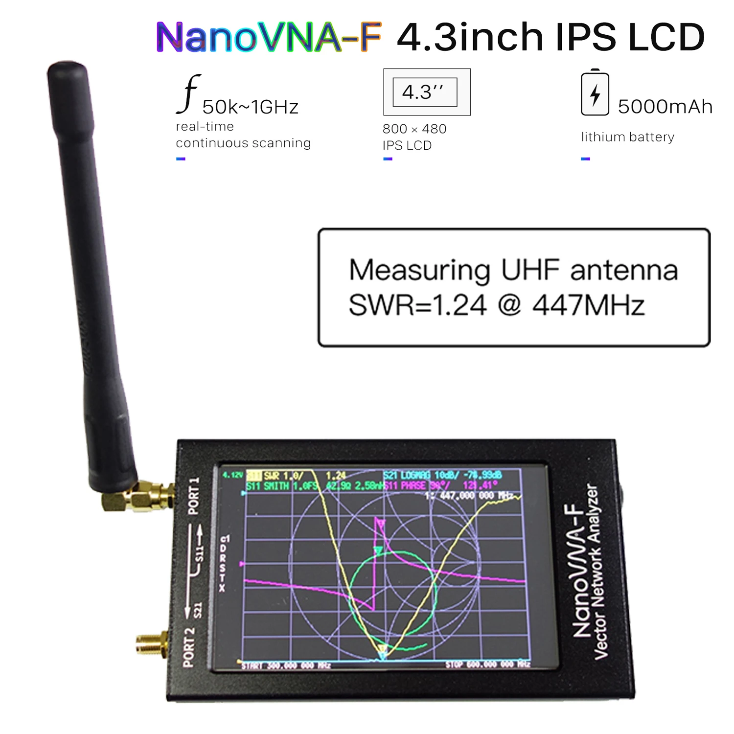 

NanoVNA-F VNA SWR Meter VHF UHF Antenna Analyzer 1.5GHz + 4.3 IPS LCD + Metal Case Deepelec