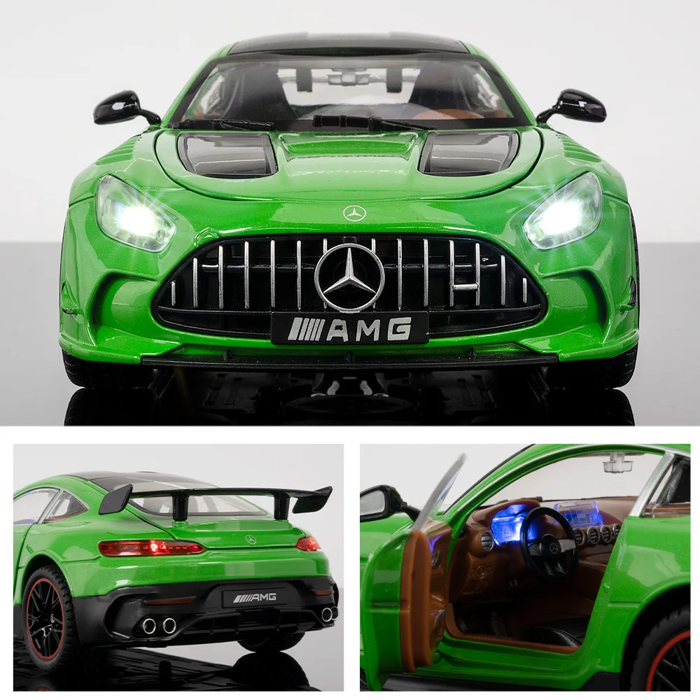 Coche deportivo Benz GT-R a escala 1:18, modelo de coche deportivo fundido a presión, puertas de cuerpo de Metal, vehículos abiertos, juguetes musicales con luz extraíble para niños, regalos