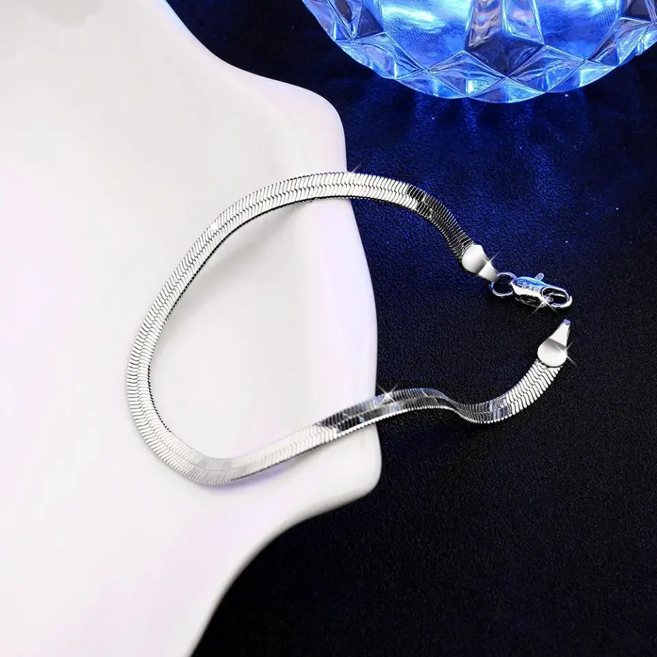 

Street All-match 4MM Blade Chain 925 Sterling Silver Bracelet for Women Men Fashion Party Wedding Fine Jewelry Holiday Gifts