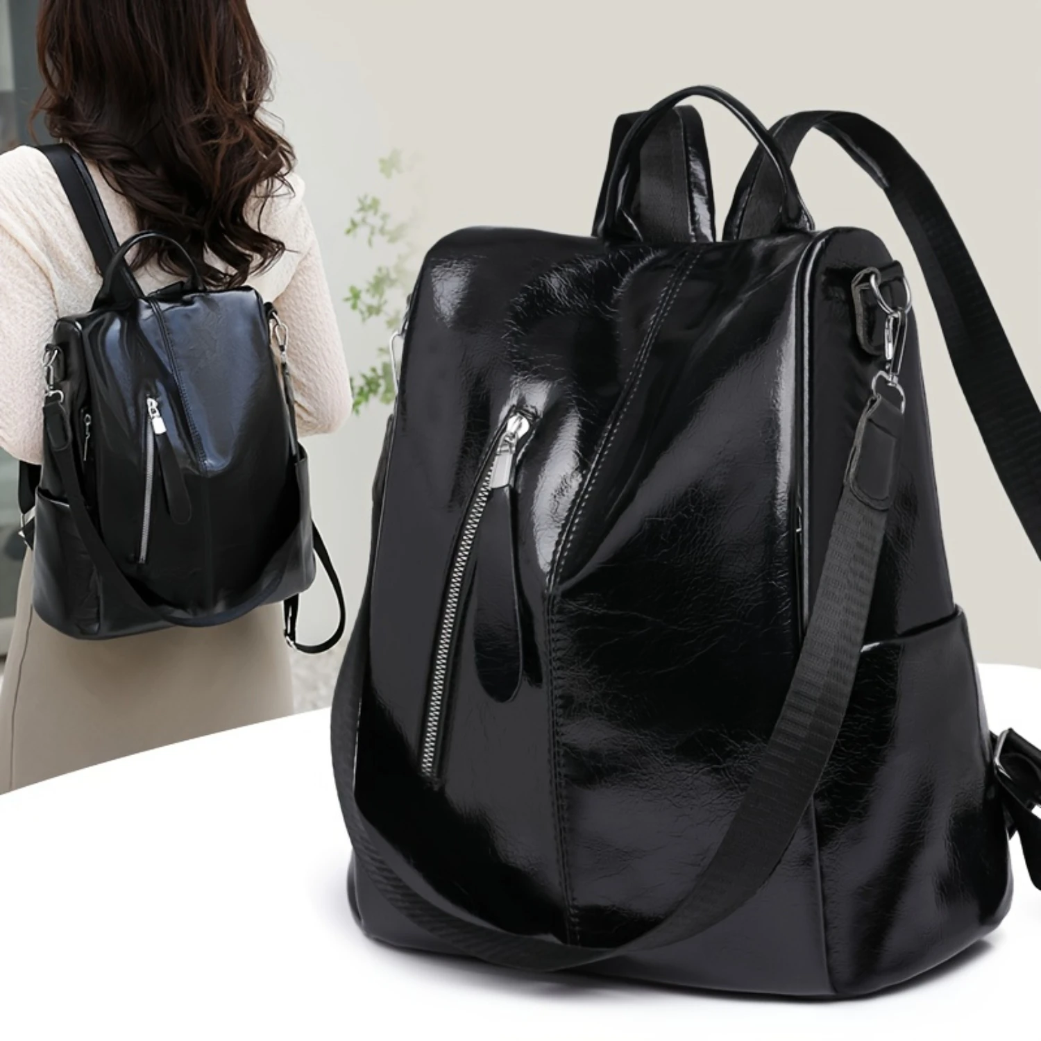 

Solid Color Backpack for Women - Stylish Minimalist Rucksack for Daily Use