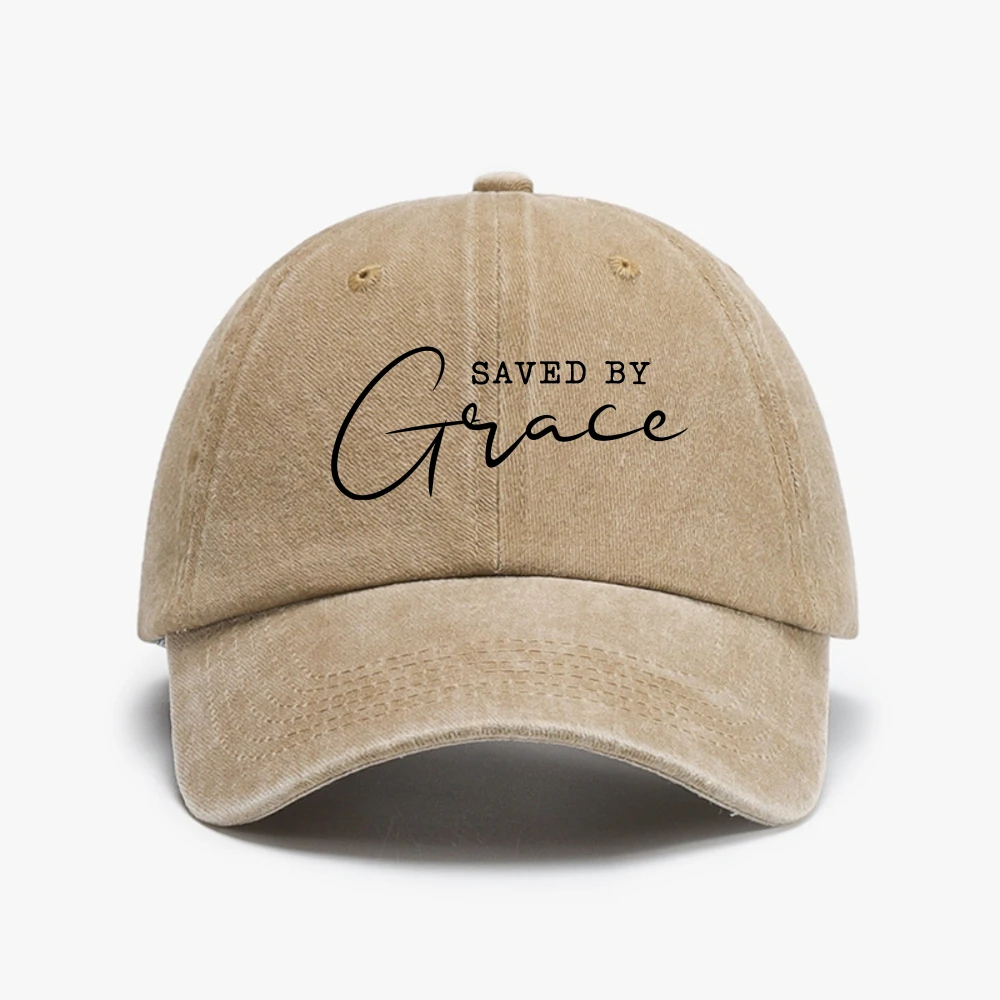 

Saved By Grace hat Women Religious Christian Bible Unisex Distressed Washed hats Casual Jesus Religion Faith Baseball Cap