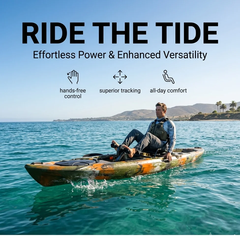 Customizable Camouflage Sit on Top Solo Pedal Drive Fishing Kayak High Back Mesh Seat Ocean Angler Watercraft Boat