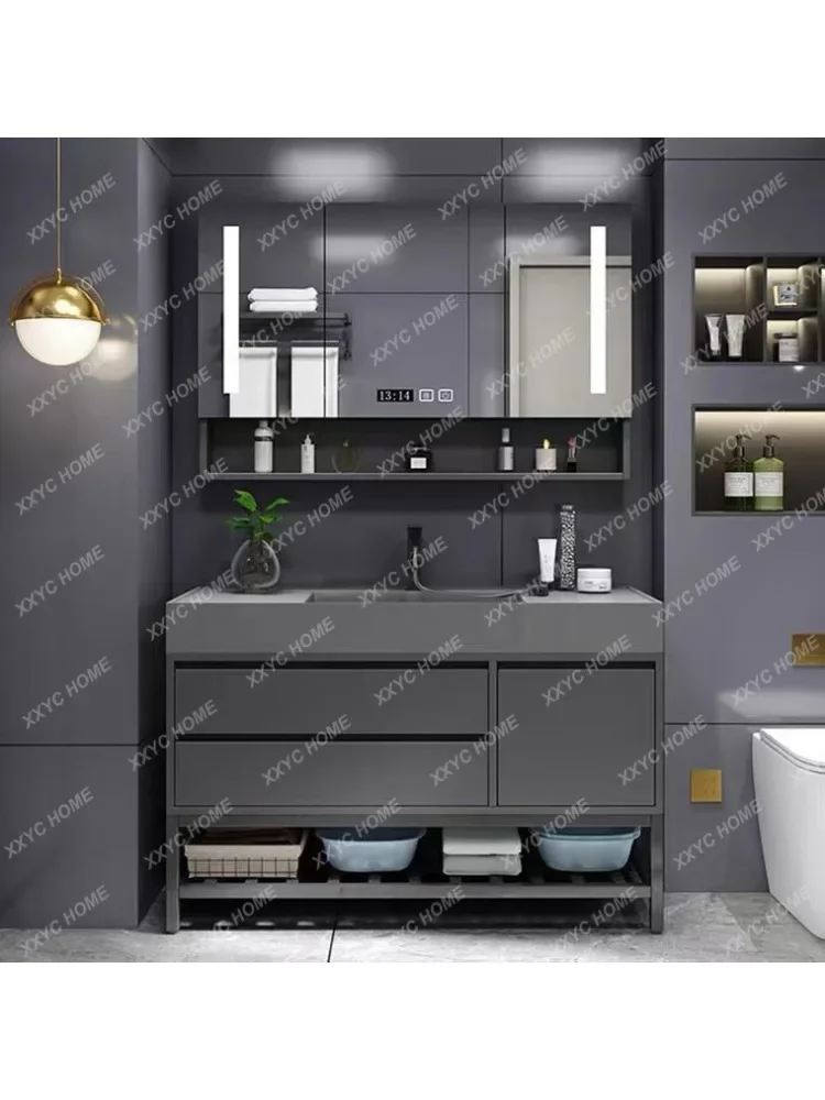 Bathroom Cabinet Mirror Cabinet Combination Stone Plate Ceramic Whole Washbin Solid Wood Set