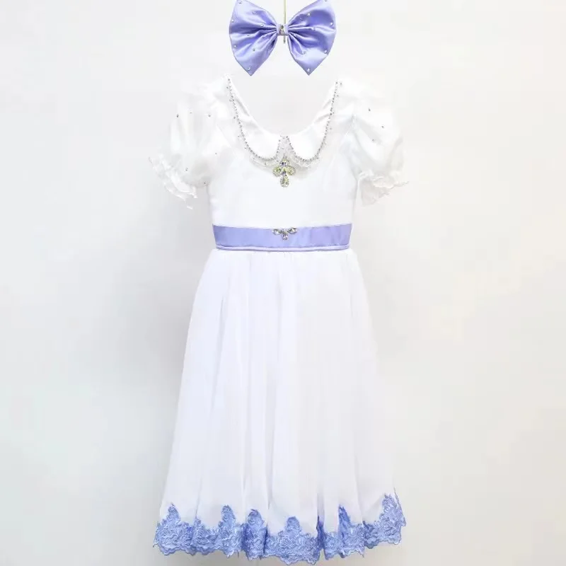 Latest graduation dance romantic ballet dress blue bow children's adult performance competition dance clothing