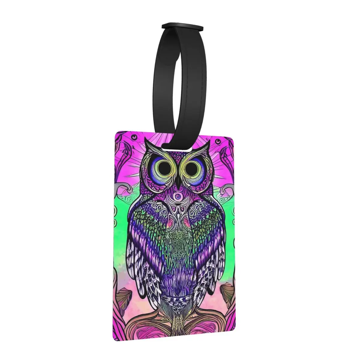 

Psychedelic Owl Acid Vibes Luggage Tags Suitcase Accessories Travel Fashion Baggage Boarding Tag Label Holder ID Name Address