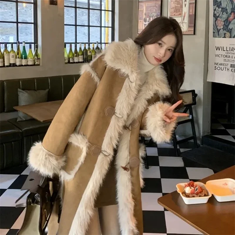 Deer Skin Velvet Spliced Denim Jacket For Women's Winter New Velvet Warm Fur Integrated Color Blocking Outwear Imitation Fur Coa