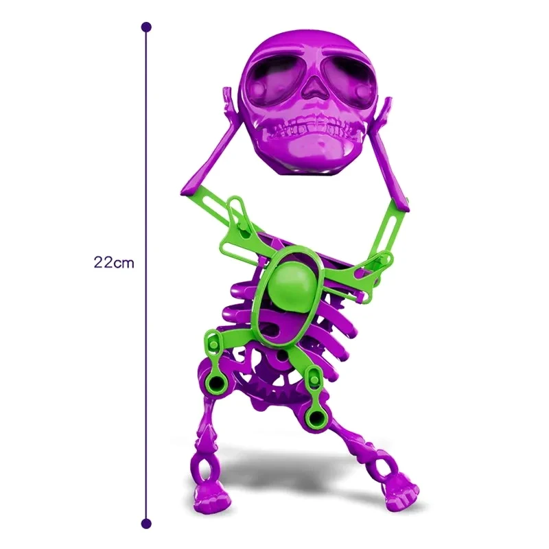 Kids 3D Printing Dancing Light Skeleton Shaking Head Gears Spring Up Toys Desktop Decorations Gifts Stress Reliever Toys