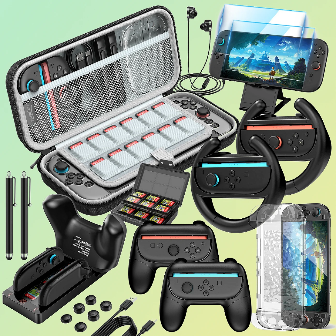 

Набор игровых аксессуаров подходит для Switch 2, включая сумку для хранения, защитный чехол, крышку контроллера и зарядное основание и т. д.